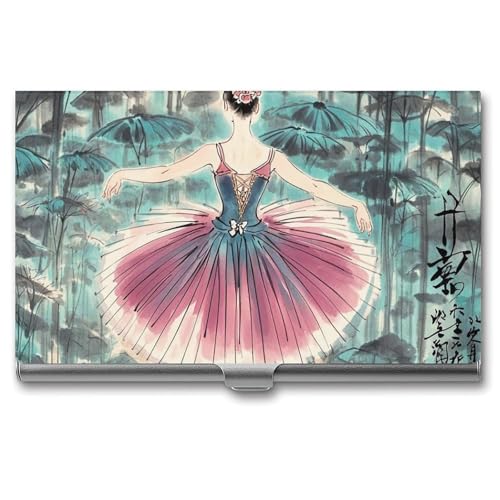 Business Card Holder Metal Slim Business Card Case Classical Ballet Elegant Ballerina Professional Cards Organizer Pocket Name Cards Case Credit Holder Wallet for Men Women Buckle Style Shut