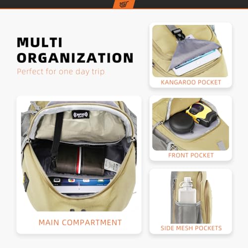 Image of SKYSPER Sling Bag RFID Crossbody Sling Backpack Cross Body Shoulder Bag Travel Hiking Daypack for Women Men(Khaki)