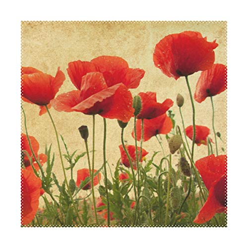 MontoJ Sets de table lavables et résistants aux taches Motif coquelicots, Polyester, 1, 1 pc