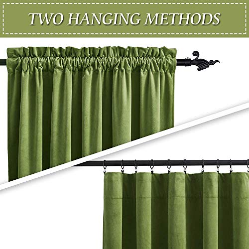 Image of RYB Home Olive Green Velvet Curtains for Living Room - Super Soft Room Darkening Farmhouse Small Window Covering for Bedroom Bathroom Dining Backdrop, 52 inch Wide x 63 inch Long, 2 Panels