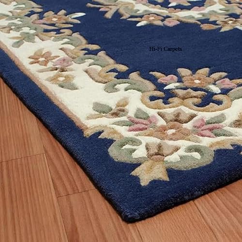 Image of 8x10 Ft Large Wool Rug - Handcrafted Traditional Tufted Carpet for Modern Living Spaces