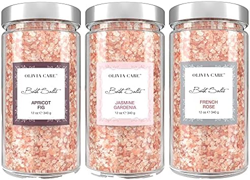 Olivia Care Pink Himalayan Bath Salts - Relieves & Relax Muscles. Exfoliate, Heal, Rejuvenate, Cleansing & Soothes Skin | Made with Natural Ingredients. Fresh Fragrance - 12 OZ (Mixed, 1 Pack)