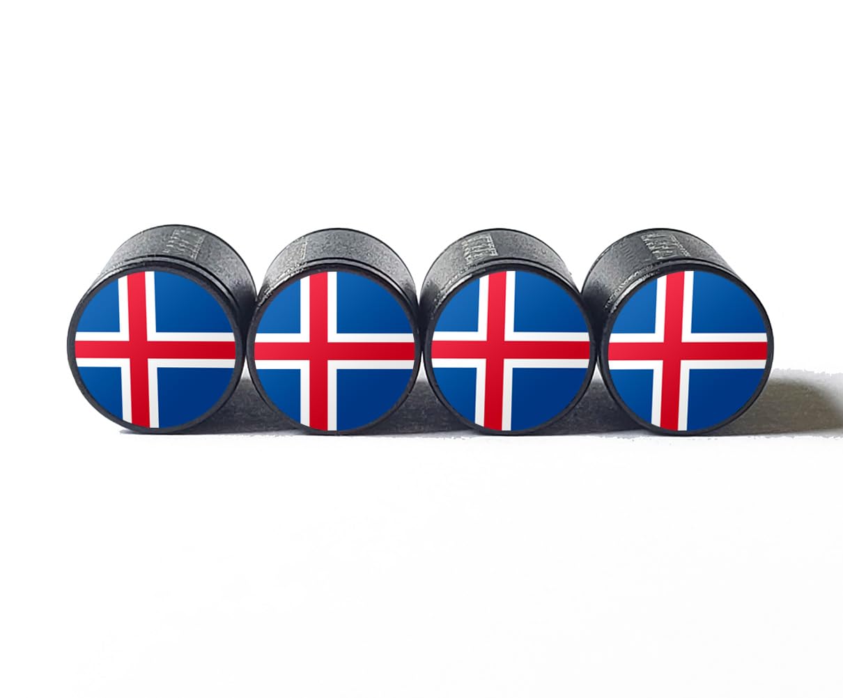 Iceland Icelandic Flag Tire Valve Stem Caps - Set of Four - Fits on All Vehicles