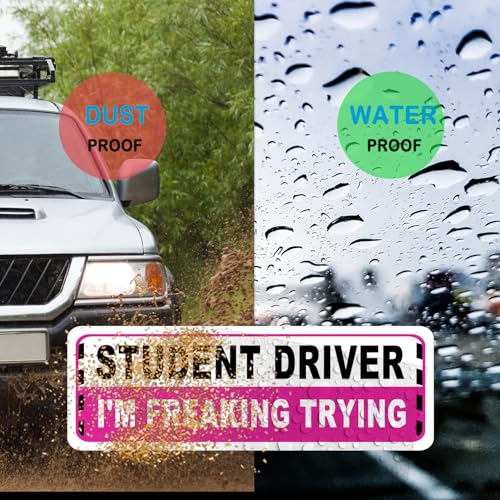 Image of 3 Pack Student Driver Magnet for Car, Magnetic Student Driver Sign for Vehicle, Reflective Warning Bumper Sticker Magnet Sign for New Driver, 10 inch x 4 inch (PINK)