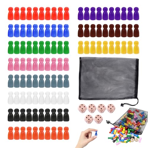 Set di 120 Figurine da Gioco per Giochi da Tavolo con 6 Dadi e Sacchetto di Conservazione - Pezzi in Legno da 25 x 12mm per Scacchi Volanti, Signora e Altri Giochi