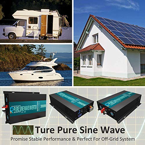 WZRELB 3000watt Pure Sine Wave Inverter 12V DC to 120V AC 60HZ with LED Display Car Inverter Generator (RBP300012B1)