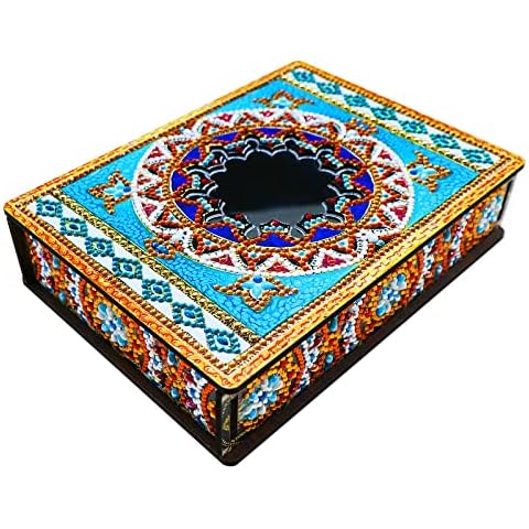 SPEPROECO Diamond DIY Painting Wooden Storage Box Mandala Style Ornament Cosmetics Organizer Crystal Diamond Art Embroidery Kit Christmas DIY Gift for Family Friends Cover
