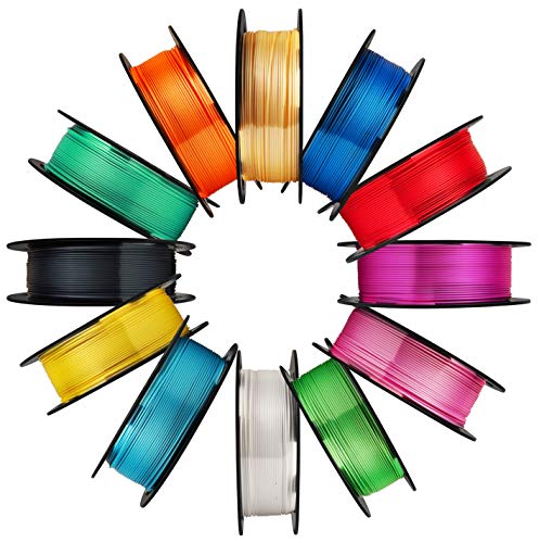Image of MIKA3D 12 in 1 Bright Shine 3D Printer Silk PLA Filament Bundle, Most Popular Colors Pack, 1.75mm 500g per Spool, 12 Spools Pack, Total 6kgs Material with One Bottle of 3D Printer Stick