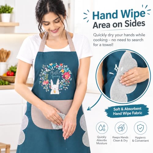 Image of 1 PCS Cooking Apron for Kitchen Waterproof Women With Big Front Pocket Hand Wiping Towel Kitchen Cloth Apron for Women Waterproof Apron for Dishwashing Cooking Aprons