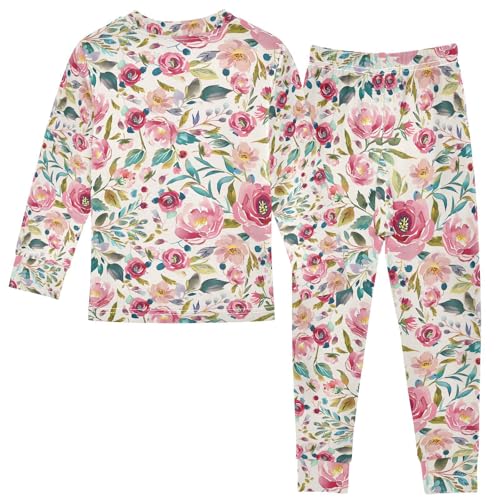 ALAZA Beautiful Bohemian Floral Flower Pajamas Long Sleeve Sleepwear 2-Piece Pajama Set2