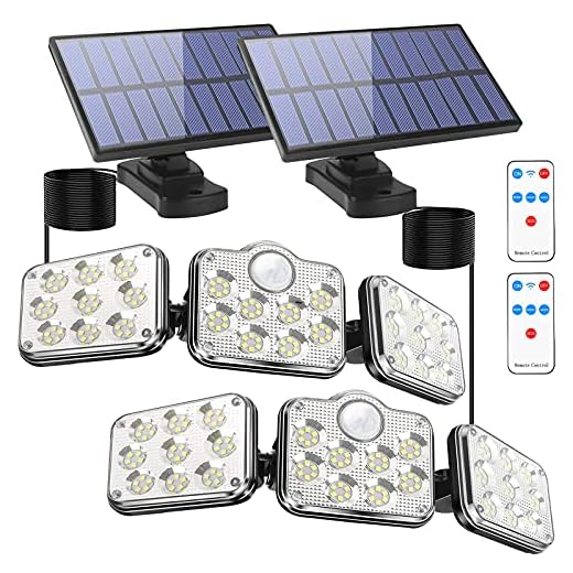 Fousômo Luces Solares para Exteriores 3 Cabezas 138 LEDs LED Lampara Aplique Pared Exterior Control Remoto Sensor de Movimiento IP65 Impermeable
