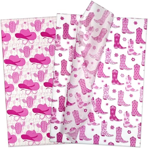 LIAPAWPAW Pink Western Tissue Paper, Coquette Cowgirl Boots & Hat Pattern, Gift Wrapping Tissue Paper for Gift Bags, Packaging, Birthday Party, Christmas, Baby Shower, Craft Decor, 30 Sheets 20x14in