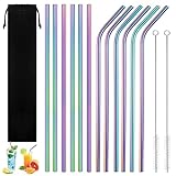 12 pajitas de metal de acero inoxidable de 21 cm, 6 pajitas rectas + 6 dobladas reutilizables con cepillo limpiador, pajitas de metal sin BPA para disfrutar de batidos, café, jugo, cócteles, bebidas