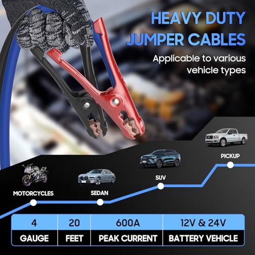 Heavy Duty Jumper Cables, 4 Gauge 20 Feet 600A Automotive Booster Cables by POWERBEST - Image 6