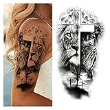 Black Forest Tattoo Sticker For Men Women Children Tiger Wolf Death Skull Temporary Tattoo Fake Henna Skeleton King Animal Tatoo (Color : GXQB380)