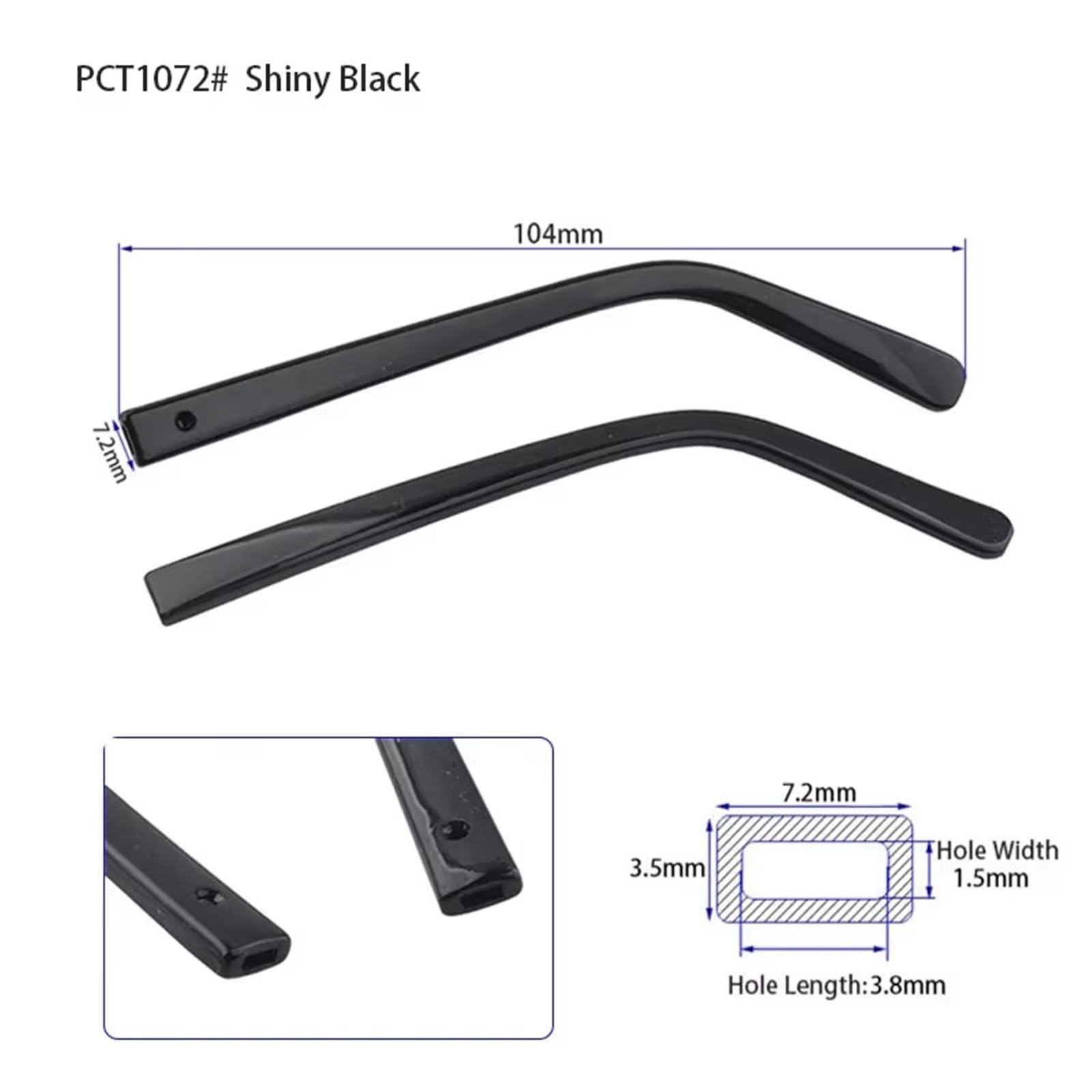 10 pares de gafas plástico negro y marrón, puntas patillas, Accesorios reparación repuesto(Pct1072 Shiny Black)
