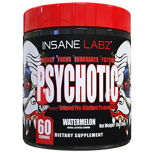 Image of Insane Labz Psychotic, High Stimulant Pre Workout Powder, Extreme Lasting Energy, Focus and Endurance with Beta Alanine, Creatine Monohydrate, DMAE, 60 Srvgs, Watermelon