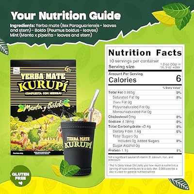 Kurupi Yerba Mate Menta Boldo 500g (17.6 oz) 4 Pack Refreshing Mint & Boldo Herbal Blend, Traditional Paraguayan Mate Tea