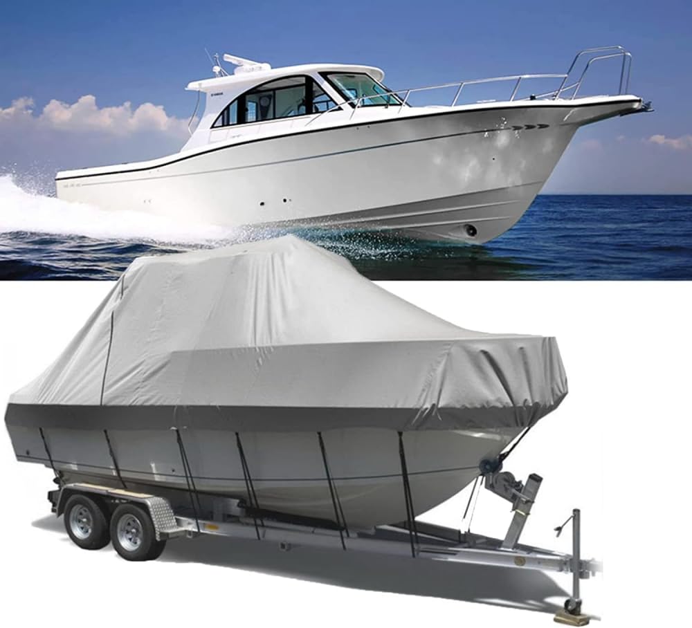 Telo Copribarca Impermeabile,Telo Copribarca Ricovero Imbarcazione Impermeabile Tessuto Oxford 600D Copertura Per Barca Rimorchiabile Proteggere La Nave Da Lesioni-Grey Grigio||17~19ft(600cm*300cm)