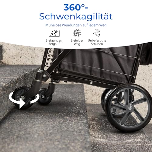 SereneLife Einkaufstrolley, Einkaufswagen Klappbar mit 50L Kapazität, Shopping Trolley belastbar bis 50kg, Einkaufstrolley Treppensteiger aus Metall mit 360° Schwenkbare Rollen, abnehmbare Tasche – Bild 4