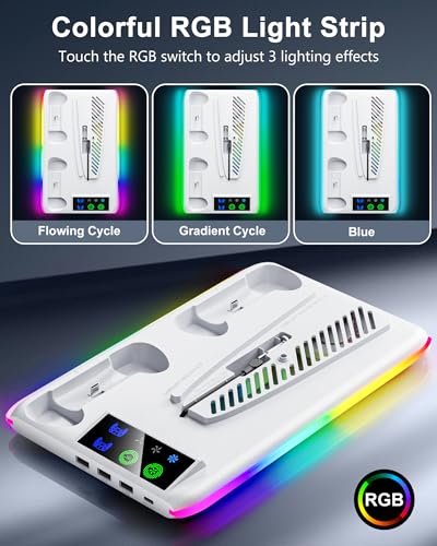 Controller Charger for PS5/PS5 Slim: Cooling Fan and Charging Station, Vertical Dock for PlayStation 5 Console and Accessories (White) - Image 5