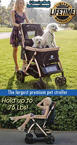 XL Extra-Long Premium Heavy Duty Dog/Cat/Pet Stroller Travel Carriage for Small, Medium, Large Pets (Taupe 2nd-Gen)
