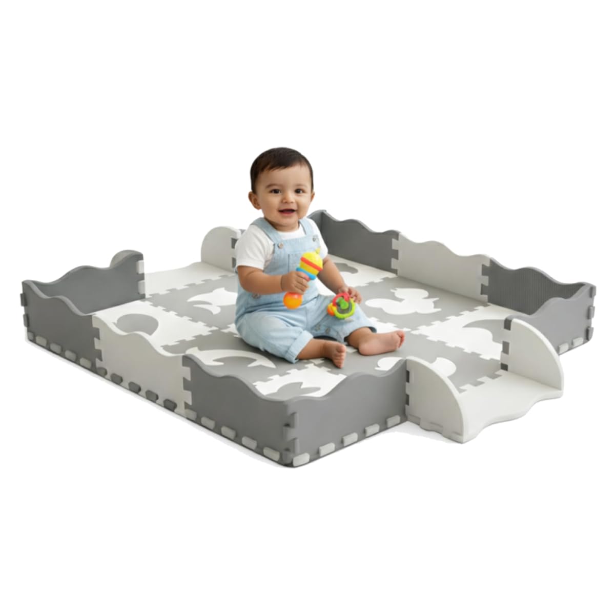 Tiny Tails Soft Foam Play Mat with Safety Fence for Babies & Toddlers, Non-Toxic Interlocking EVA Foam Tiles, Baby Floor Mat for Crawling & Play, for Kids 6+ Months-image-47