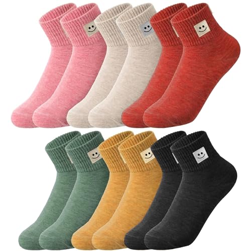 NevEND 6 Pairs Women's Mini Crew/Ankle Length Cut Cotton Calf Socks with Thick Cushioning for Girls
