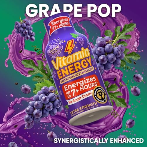 Image of Vitamin Energy Grape Pop Extra Strength Energy Shot, 48 Pack - Up to 7 Hrs, 260mg Natural Caffeine, Zero Sugar - Green Tea Extract, Immune Support, B12 B6 Niacin, 1.93 fl oz, Keto Vegan
