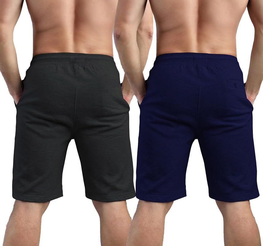 Image of hotfits Plus Size Men's Cotton Knee-Length Shorts - 2-Pack | Solid Colors, Breathable, Comfortable Workout, Running, Nightwear Shorts with 2 Side Pockets for Daily Casual & Sports