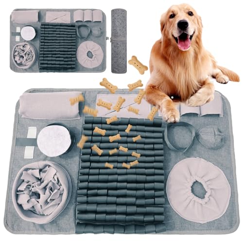Snuffle mat for Dogs Iteractive Dog Puzzle Toy Used for Training Stress Relief This sniffing mat effectively slows your dog's eating pace. Suitable for indoor and outdoor use. Gray (26 x 17 inches)