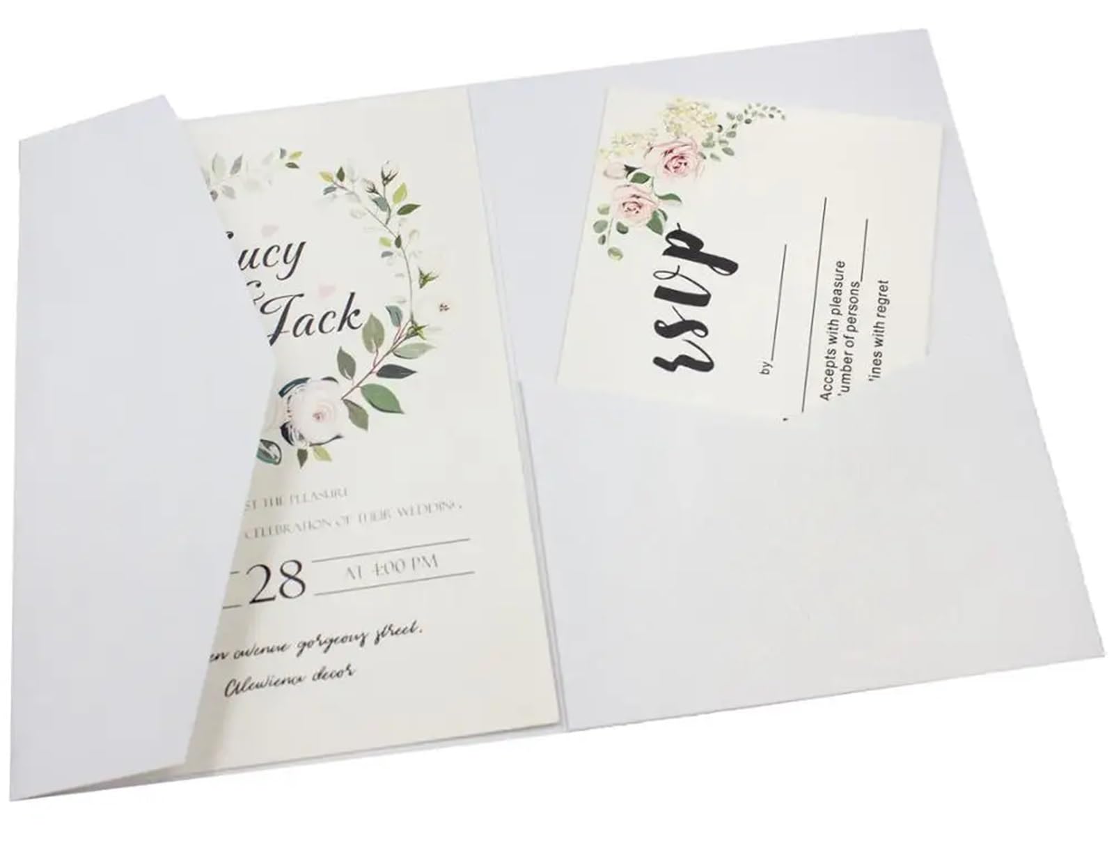 Einladungskarten Hochzeit 50 dreifach gefaltete Hochzeitseinladungskarten mit Rosen-Laserschnitt, Taschen-Einladungsumschlag Hochzeitseinladungskarten(Color:Pearl white,Size:Blank set)