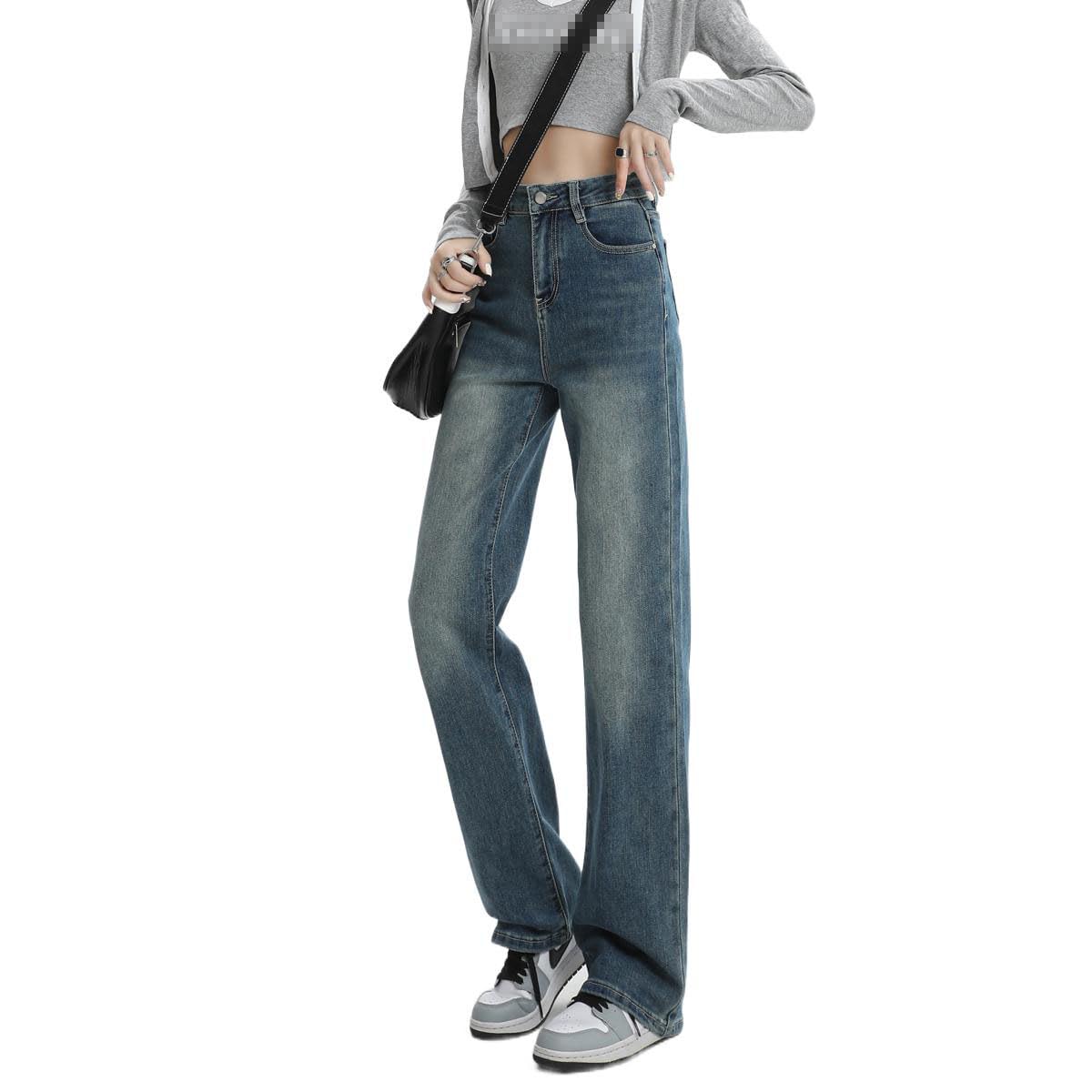 Pantalones para Mujer Rectos Delgados Verano Pierna Ancha Ajustados Jeans Tiro Alto Pantalones