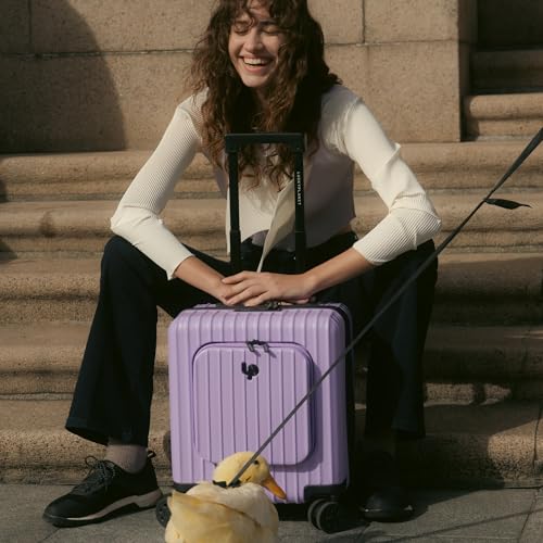 LUCKY PLANET Go Beyond 17" Carry-On Purple Expendable Zipper Front Pocket 100% German PC Hardside TSA Lock3