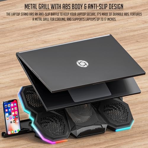 Lapster Chillpro Breeze Laptop Gaming Cooling Pad with 5 Cooling Fans, RGB Light Modes, Mobile Holder, USB Powered, Multi-Level Height Adjustable,... - Image 5