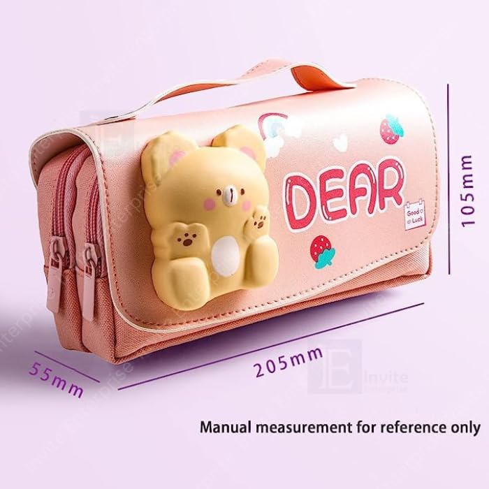 Image of Invite Enterprise Cartoon Theme Pencil Case - 3D EVA Pencil Case Pouch, Multipurpose Zipper Pencil Case for Kids, Pen and Pencil Bag for School Kids, Girls, Stationery Storage Box (Dear)