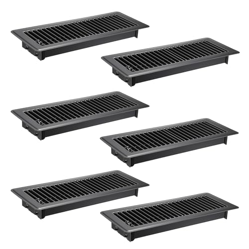 Sumnacon Pack of 6 Floor Vent Covers Metal Floor Register 4 x 12 Inch Heavy Duty Floor Vents with Adjustable Air Supply Lever Walkable Black Vent Covers for Home Floor