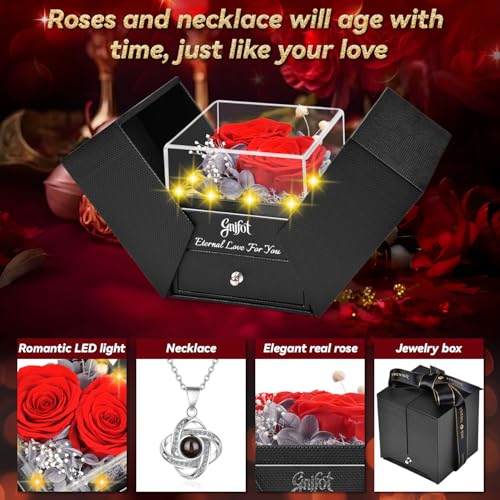2 Preserved Rose Gift for Women - Eternal Rose with I Love You Necklace - Romantic Birthday Gifts for Girlfriend Mom Her Wife Grandma on Valentines Mothers Day Anniversary Christmas-Red - Image 5