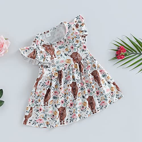 Toddler Baby Girl Western Dress Cow Print Ruffle Sleeve Dress Highland A-line One Piece Dresses Cowgirl Summer Outfit3