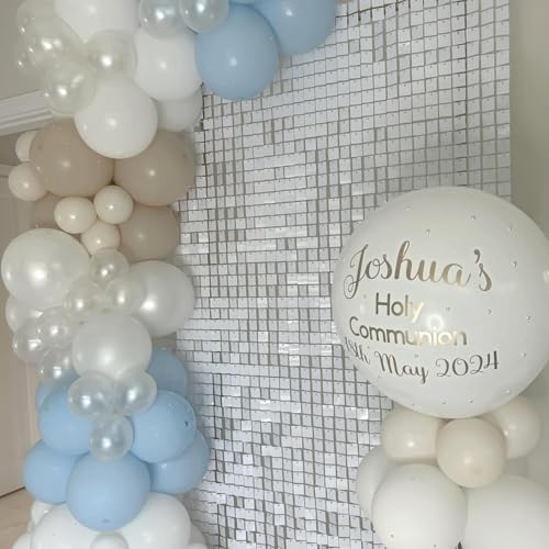 Image of COKAOBE Mirror White Shimmer Wall Backdrop, 36PCS Square Sequin Shimmer Backdrop Panel, Photo Backdrops for Birthday, Anniversary, Wedding, Graduation & Bachelorette Party Decoration