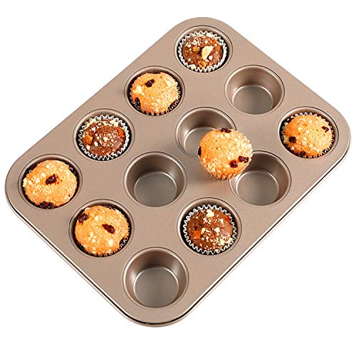 12 moules à muffins et cupcakes antiadhésifs en acier au carbone doré Cover