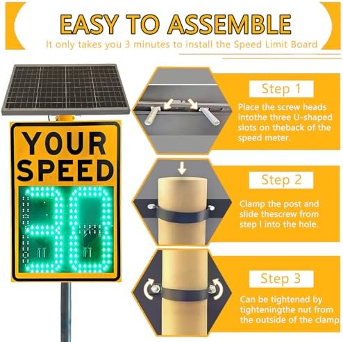 All-Weather LED Speed Limit Radar Sign with Remote Control, IP65 Waterproof, Solar-Powered 40W, 24"x35" Speed Display for Traffic Safety, Aluminum Construction