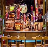 Carta Da Parati Giapponese Con Scena Di Strada Ristorante Di Sushi Murales 3D Ristorante Barbecue Giapponese Decorazione Industriale Carta Da Parati 3D-150Cmx105Cm
