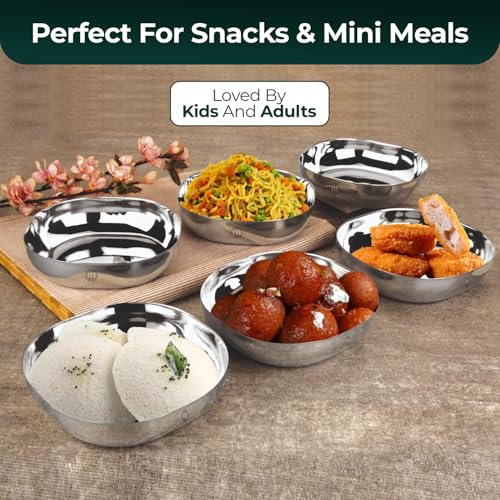 Image of MARU Steel Small Square Snacks /Serving Plates Set of 6 (14 cm Each), Multi-Utility Quarter /Diet Plates for Small Meals with Mirror Finish Design, Perfect for Breakfast, Nashta, Dessert & Daily Use
