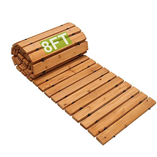 Kawuneeche Garden Hardwood Pathway 8' Weather-Resistant Straight Outdoor Patio Path Roll Out Wooden Curved Pathway Garden Boardwalk Walkways Flooring