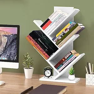 ABOUT SPACE Tree Book Shelf - 5 Tier Book Stand for Home Library, Office Engineered Wood Storage Utility Display Multipurpose Vertical Shelf for Bedroom, Living Room (L 30 x B 18 x H 63 cm - White)