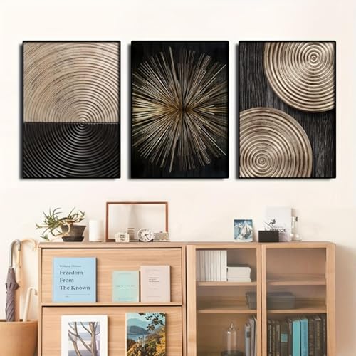 Impression sur toile abstraite moderne noire 30x60cm triptyque