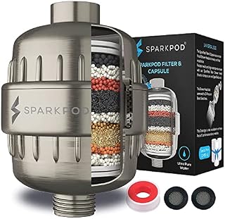 SparkPod High Output Shower Filter Capsule- Rejuvenates Skin and Hair Health (Reduces Eczema & Dandruff), Filters Chlorine, Heavy Metals and Impurities | 1-min Installation (Chrome, New Formula)