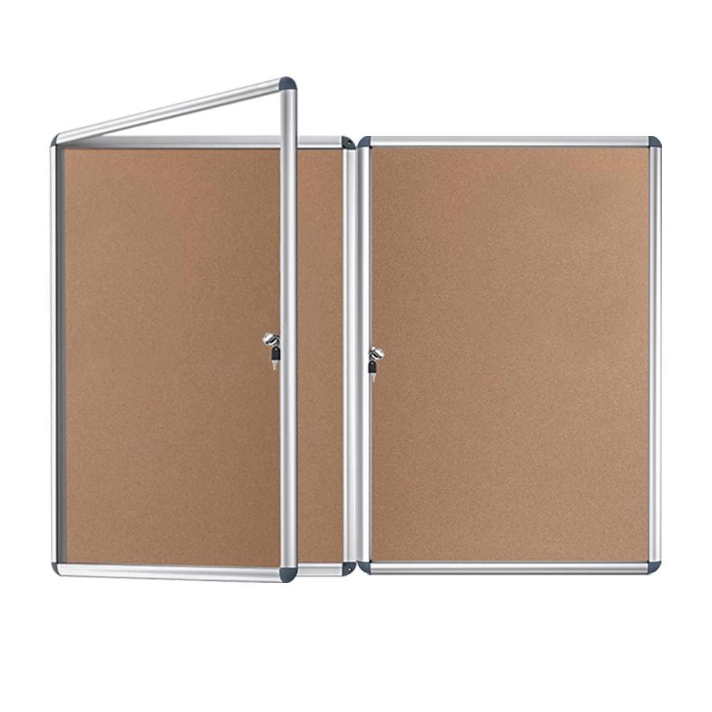 VIZ-PRO Tamperproof Lockable Cork Noticeboard Class 1 Aluminium Framed 36x24 Inches, Pack of 2