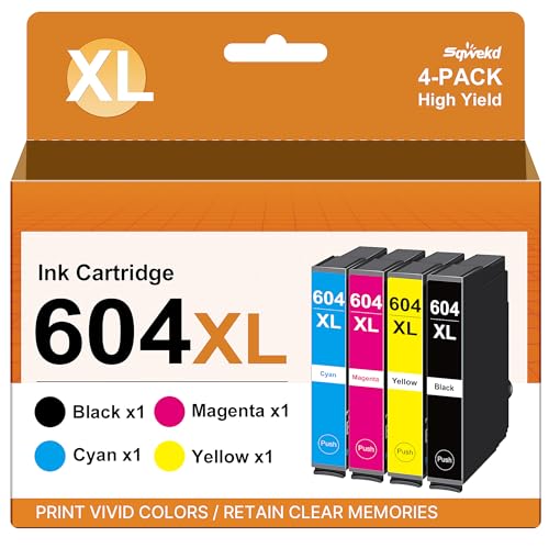 Sqwekd 604XL Cartucce d'inchiostro Compatibili per Epson 604 XL Multipack per Expression Home XP-2200 XP-2205 XP-3200 XP-4200 Workforce WF-2910DWF WF-2930DWF WF-2935DWF WF-2950DWF (4 Pack)